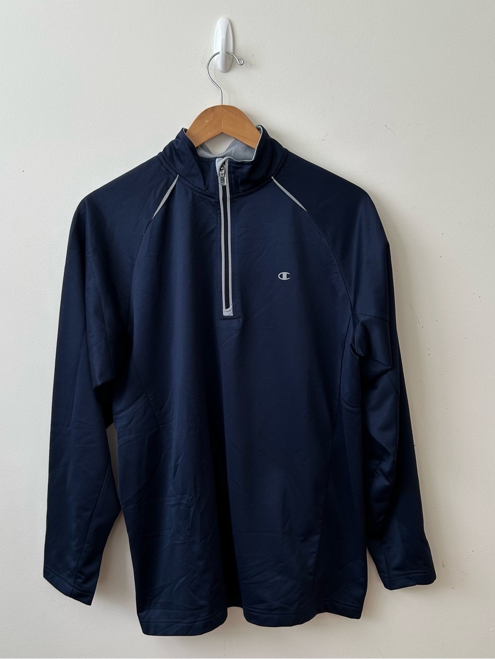 Men's Champion 3/4 Zip Pullover Long Sleeve Lightweight Jacket Navy Blue Medium